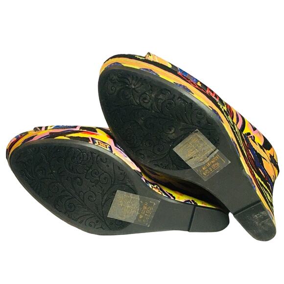 Tribal Print Peep Toe ankle Wedge Heels - Picture 9 of 10